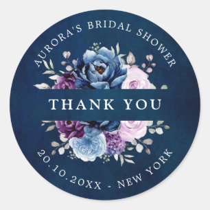Dusty Blue Purple Navy  Bridal shower thank you Cl Classic Round Sticker