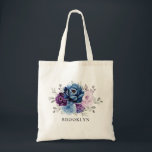 Dusty Blue Purple Navy Lilac Bloom Bridesmaid gift Tote Bag<br><div class="desc">Elegant dusty blue Purple lilac lavender floral theme bridesmaid gift tote bag featuring elegant bouquet of dusty blue,  Navy,  purple,  lilac colour rose flowers buds and sage green eucalyptus leaves. Please contact me for any help in customisation or if you need any other product with this design.</div>