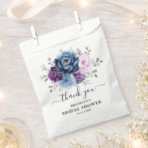 Dusty Blue Purple Navy Lilac Blooms Bridal Shower Favour Bags