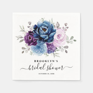 Dusty Blue Purple Navy Lilac Blooms Bridal Shower  Napkin