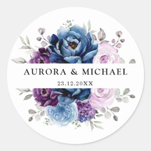 Dusty Blue Purple Navy Lilac Blooms Wedding Classic Round Sticker