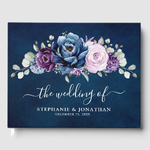 Dusty Blue Purple Navy Lilac Blooms Wedding Guest  Guest Book