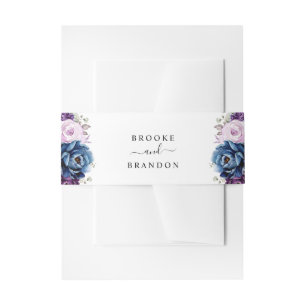 Dusty Blue Purple Navy Lilac Blooms Wedding Invitation Belly Band