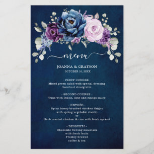 Dusty Blue Purple Navy Lilac Blooms Wedding Menu