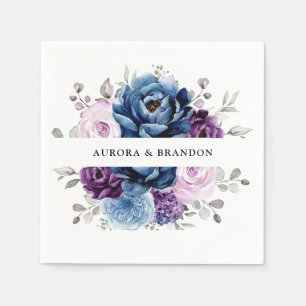 Dusty Blue Purple Navy Lilac Blooms Wedding Napkin