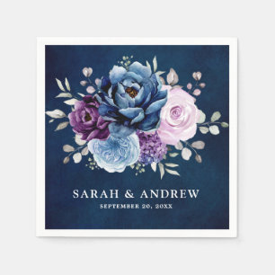 Dusty Blue Purple Navy Lilac Blooms Wedding Napkin