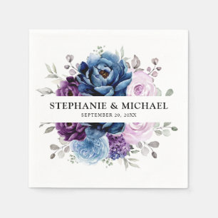 Dusty Blue Purple Navy Lilac Blooms Wedding Napkin