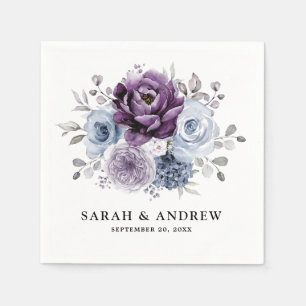 Dusty Blue Purple Navy Lilac Blooms Wedding Napkin