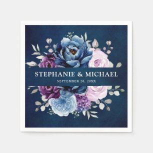 Dusty Blue Purple Navy Lilac Blooms Wedding Napkin