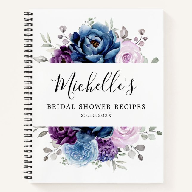 Dusty Blue Purple Navy Lilac Blooms Wedding Notebook (Front)