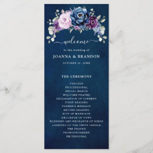 Dusty Blue Purple Navy Lilac Blooms Wedding Progra Programme