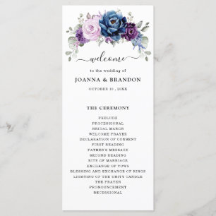 Dusty Blue Purple Navy Lilac Blooms Wedding Programme