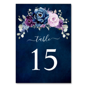 Dusty Blue Purple Navy Lilac Blooms Wedding Table  Number