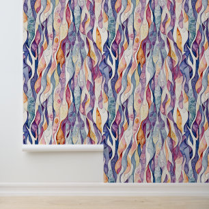 Dusty Blue, Purple, Orange Watercolor Stripes Wallpaper
