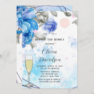 Dusty Blue Purple Peony Flora Brunch and Bubbly Invitation