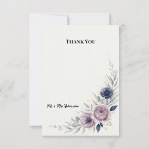 Dusty Blue Purple Rose Wedding Thank You Card