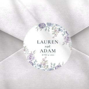 Dusty Blue & Purple Watercolor Wedding Classic Round Sticker