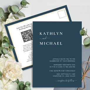 Dusty Blue QR Code All In One Modern Chic Wedding Invitation Postcard