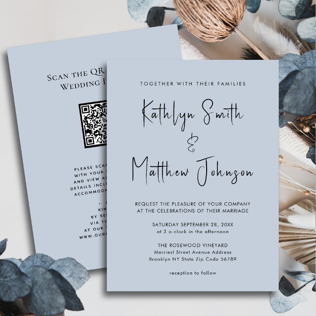 Dusty Blue QR Code All In One Modern Wedding Invitation (Creator Uploaded)