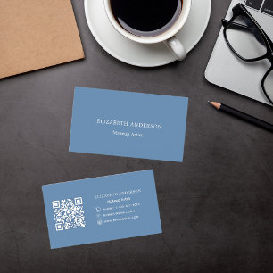 Dusty blue qr code business card