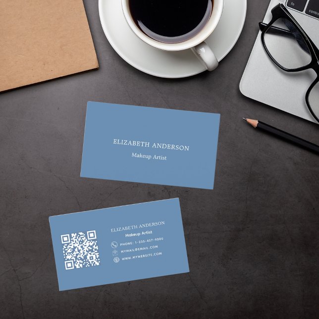 Dusty blue qr code business card (Creator Uploaded)