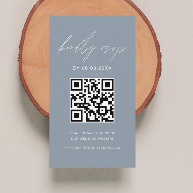 Dusty Blue QR Code Minimalist RSVP Wedding Website Enclosure Card (Creator Uploaded)