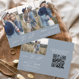 Dusty Blue QR Code Modern Save the Date 4 Photo