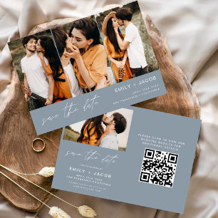 Dusty Blue QR Code Modern Save the Date Elegant 