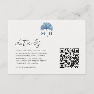 Dusty Blue QR Code Monogram Wedding Details Enclosure Card