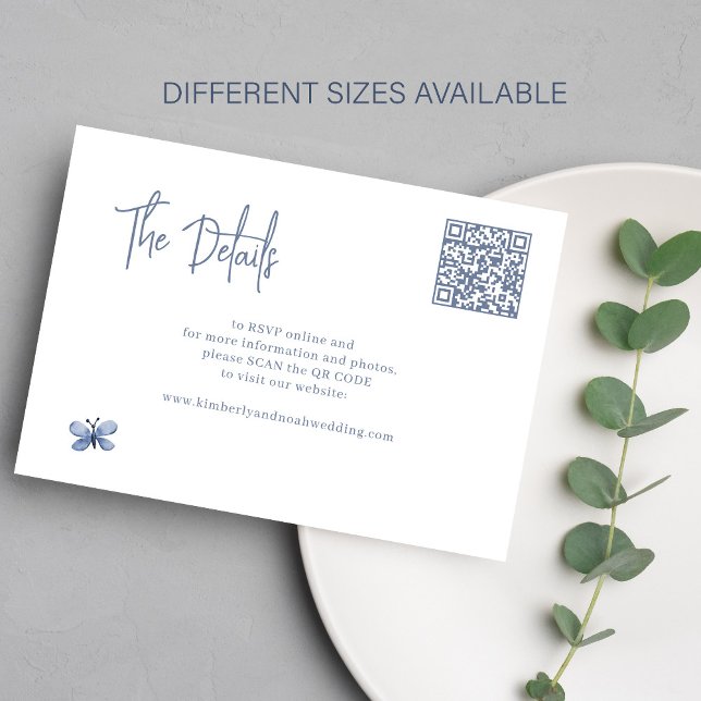 Dusty blue QR CODE online RSVP wedding details Enclosure Card (Creator Uploaded)