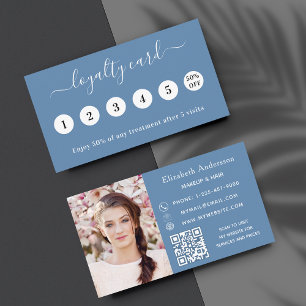 Dusty blue QR code photo business loyalty card