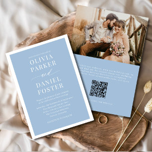 Dusty Blue QR Code Photo Minimalist Wedding Invitation