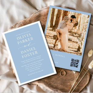 Dusty Blue QR Code Photo Wedding Invitation