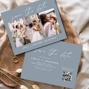 Dusty Blue QR Code - Save the Date 3 Photo Flyer