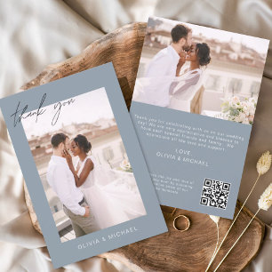 Dusty Blue QR Code Wedding Thank You Photo