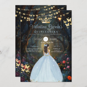 Dusty Blue Quinceañera 15 Anos Fores Flowers Gold Invitation