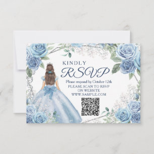 Dusty Blue Quinceañera 15 Anos RSVP Card