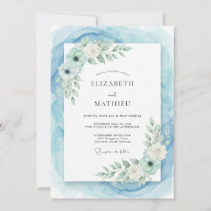 Dusty Blue Radiant Watercolor Wedding Invitation