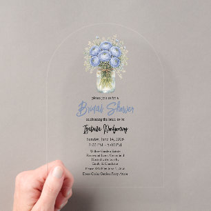Dusty Blue Ranunculus Mason Jar Bridal Shower Acrylic Invitations