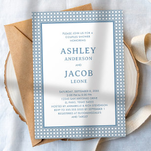 Dusty Blue Rattan Border Couples Wedding Shower Invitation