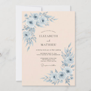 Dusty Blue Refined Botanical Wedding Invitation