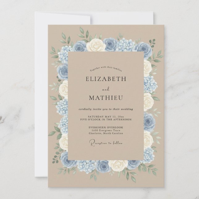 Dusty Blue Refined Rustic Wedding Invitation (Front)