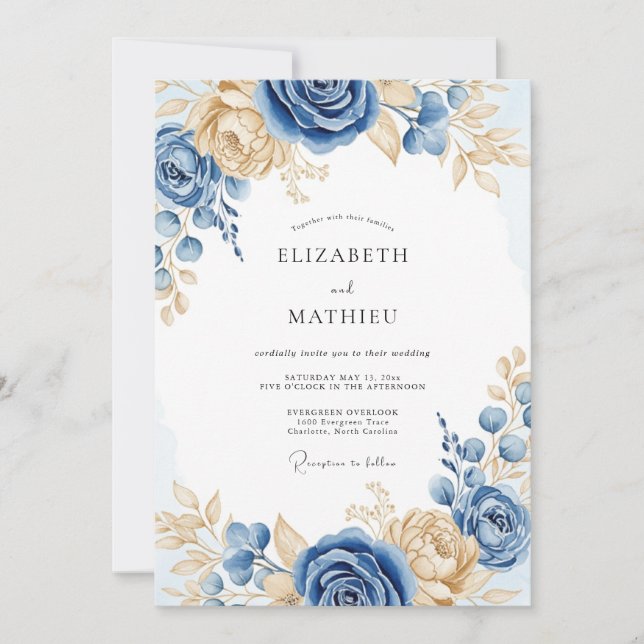 Dusty Blue Refined Spring Wedding Invitation (Front)