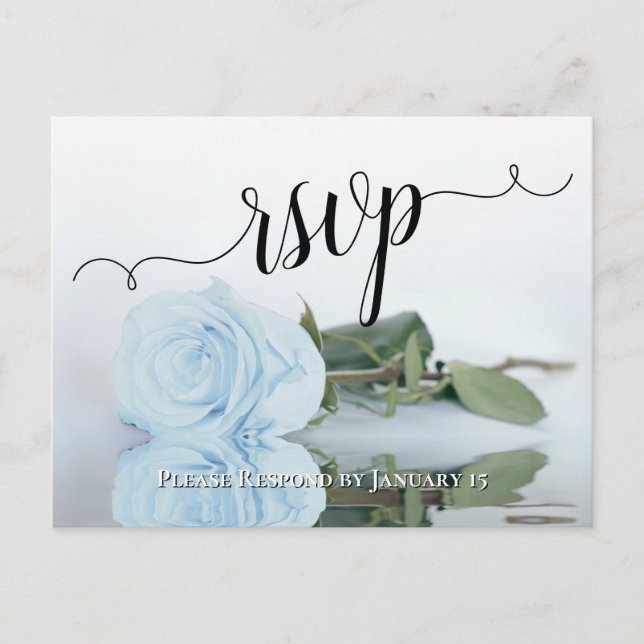 Dusty Blue Reflecting Rose Elegant Wedding RSVP Postcard (Front)