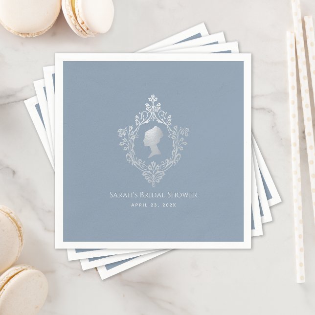 Dusty Blue Regency Lady Ornate Crest Bridal Shower Napkin (Creator Uploaded)