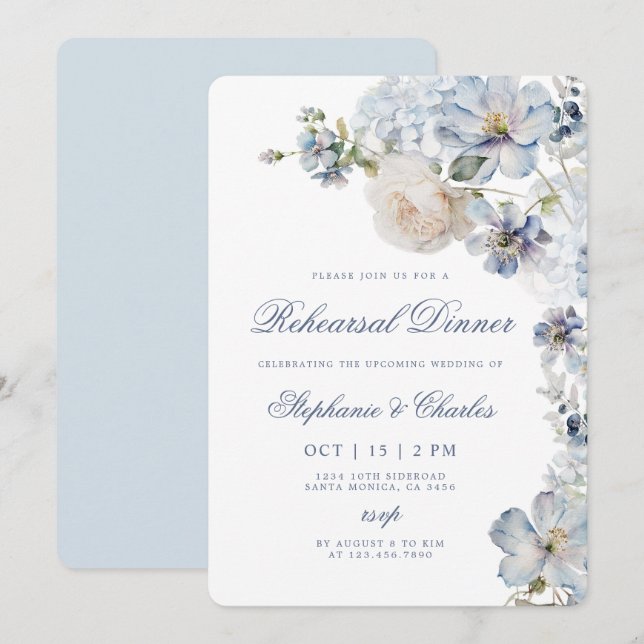Dusty Blue Rehearsal Dinner Invitation (Front/Back)