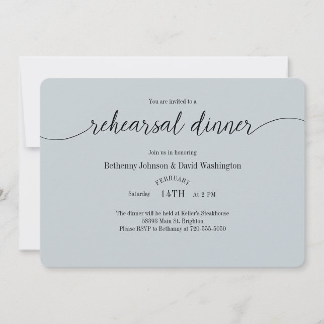Dusty Blue Rehearsal Dinner Invitation (Front)