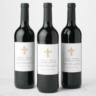 Dusty Blue Religious Boy First Communion Wine Label