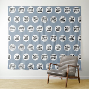 Dusty Blue Repeating Business Logo Tapestry