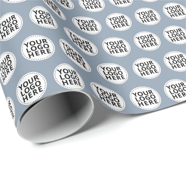 Dusty Blue  Repeating Business Logo Wrapping Paper (Roll Corner)